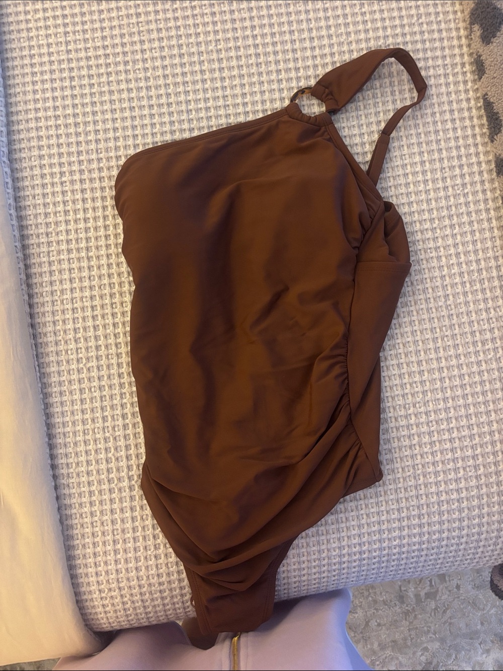 Kona Sol Chocolate Brown One-Piece Swimsuit with Ring Accent